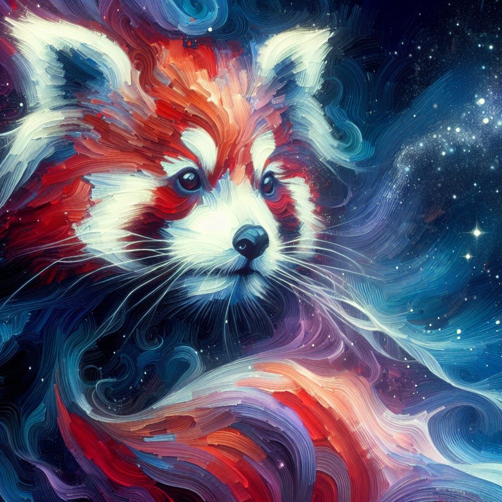 Abstract Red Panda in Cosmic Celestial Sky