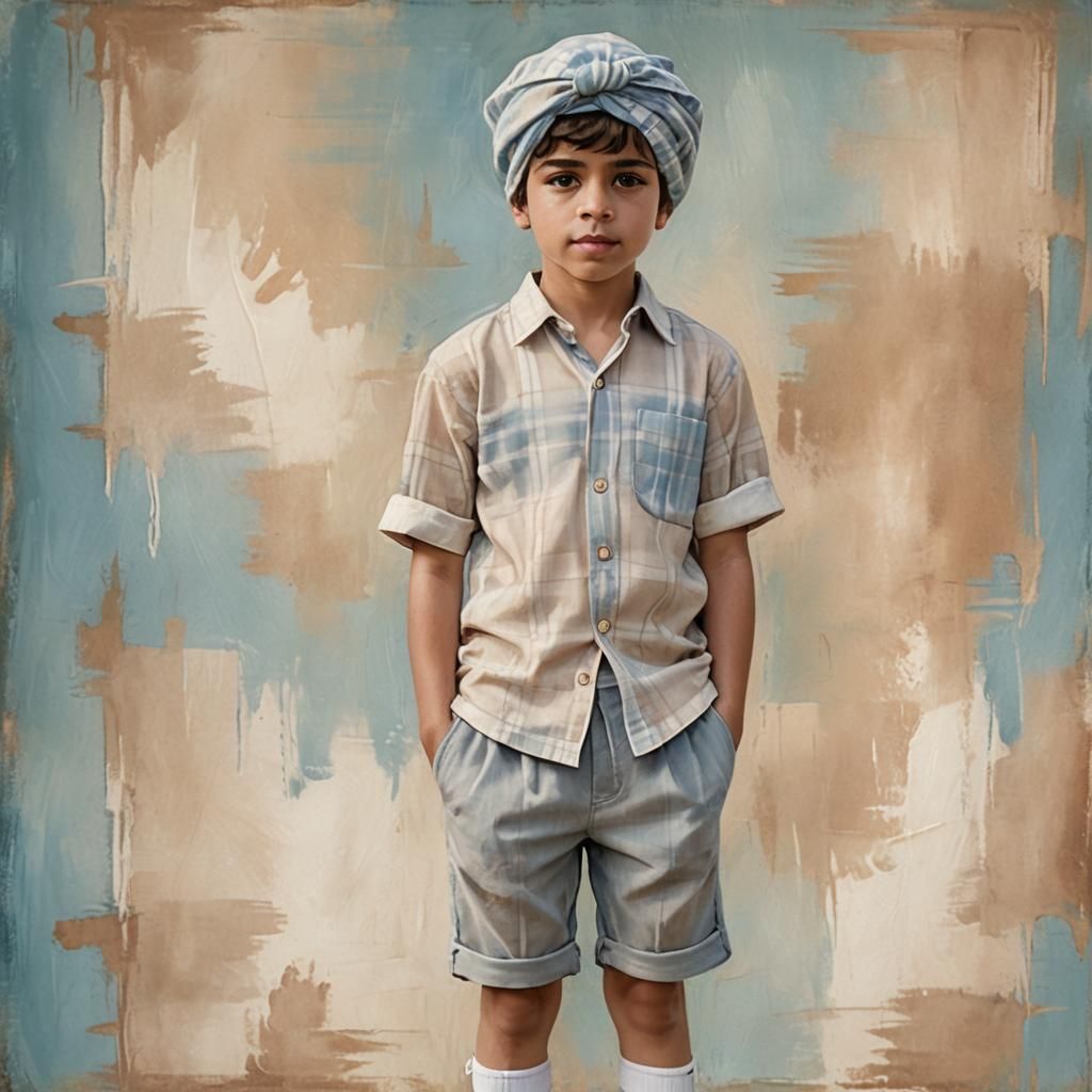 Confident Boy Portrait in Impressionist Digital Art