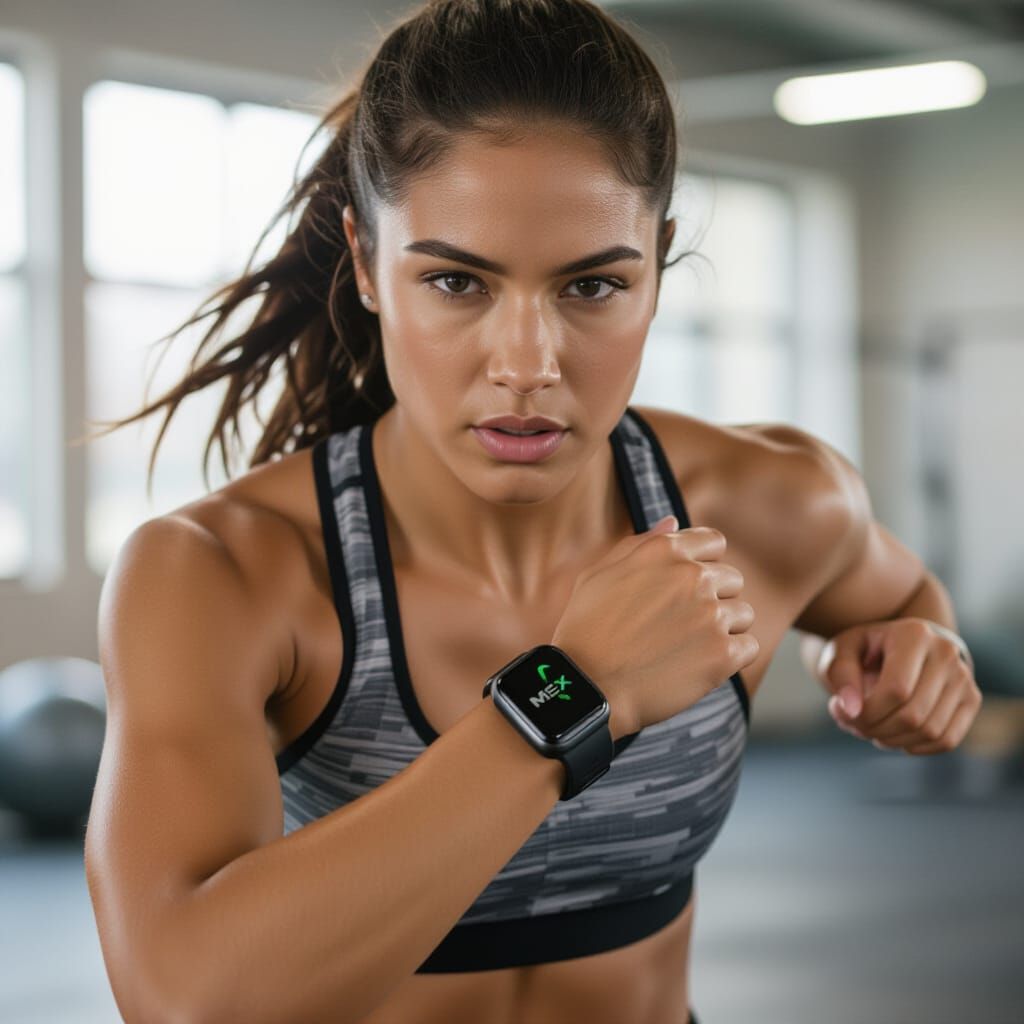 Sportswoman Training with MEX Smartwatch