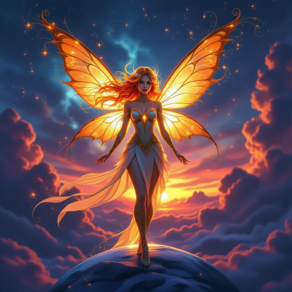 Radiant Sun Fairy in Celestial Nebula