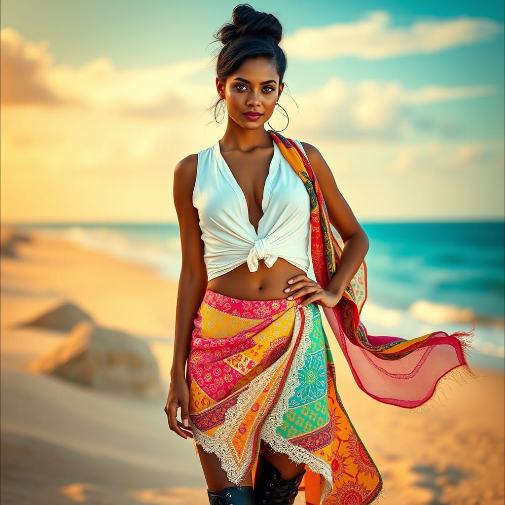 Confident Beach Goddess in Eclectic Style