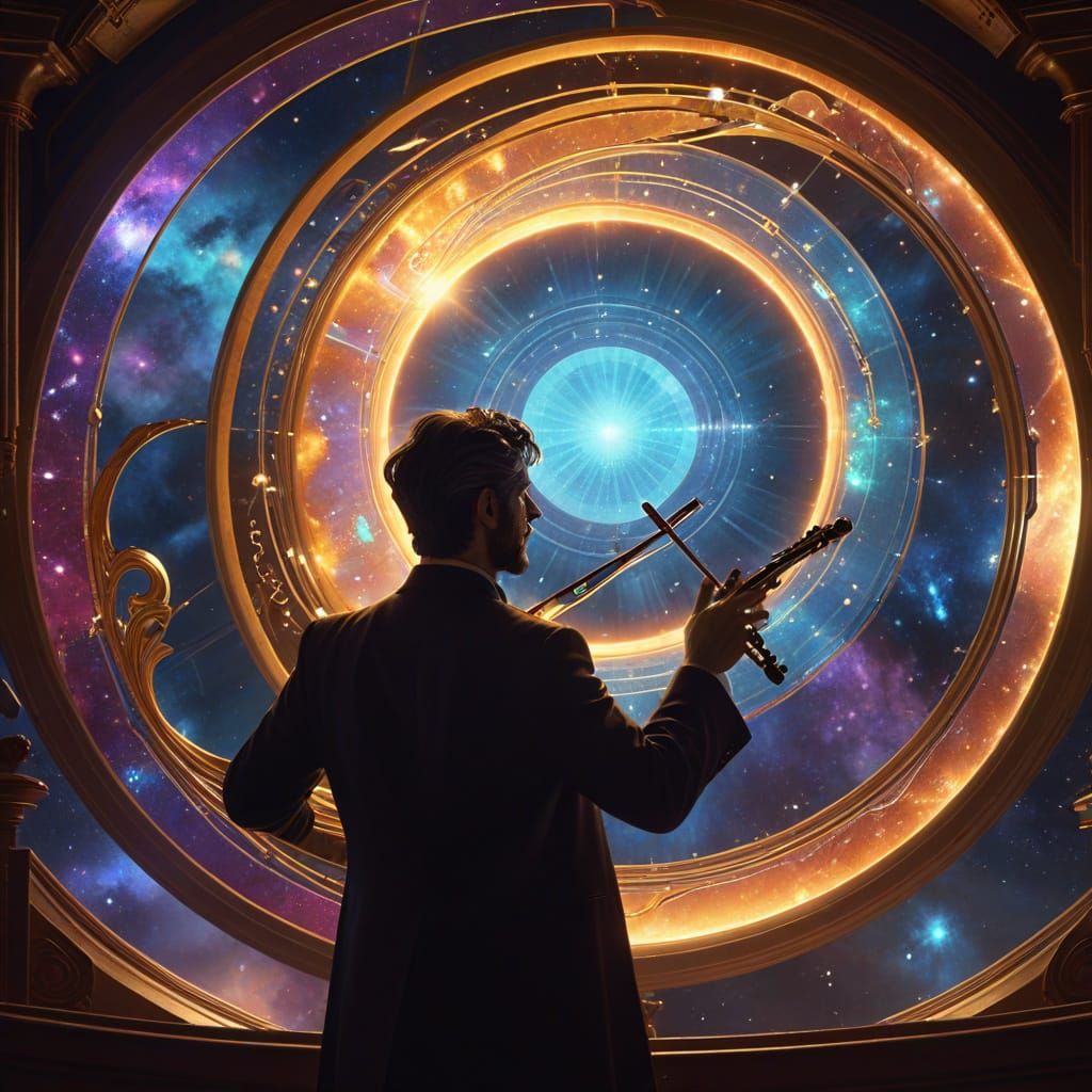 Celestial Musician Conducting Saturn Symphony in Art Nouveau...
