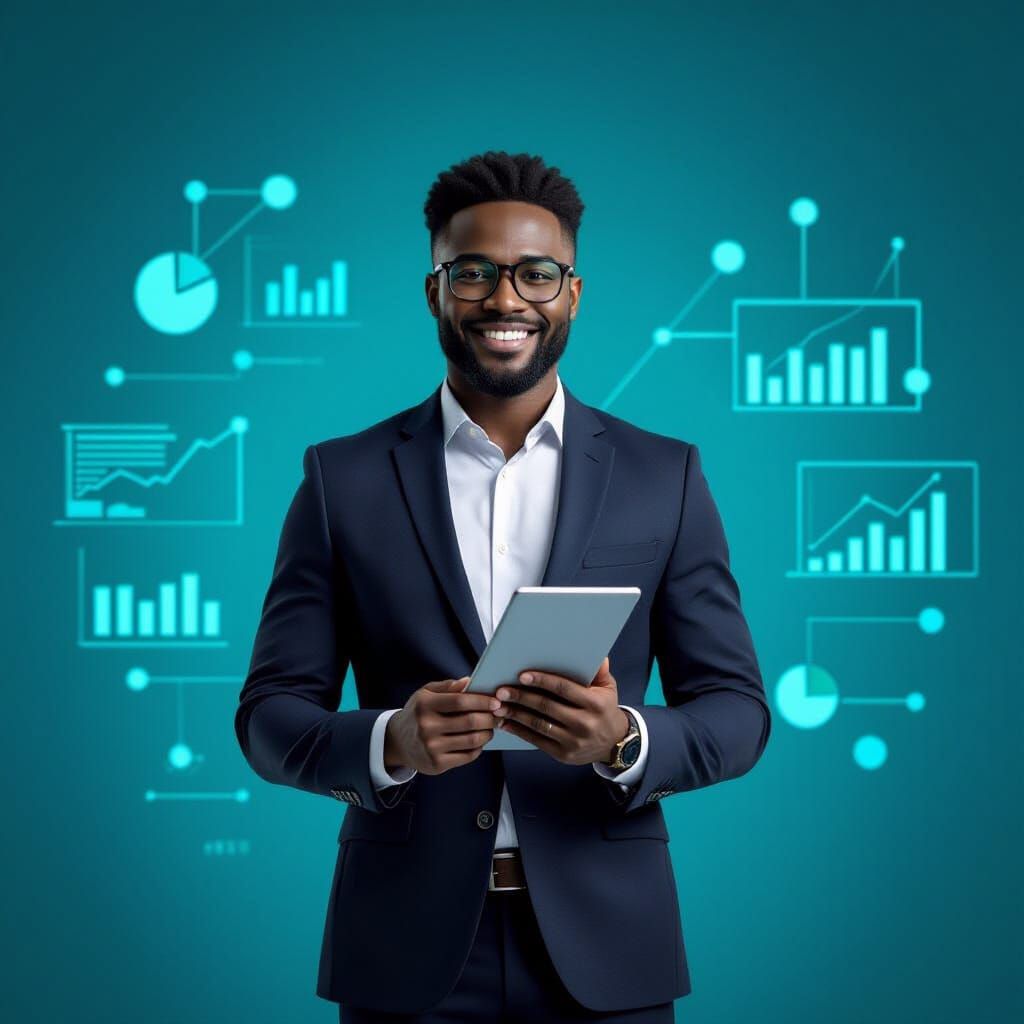 Confident African Professional with Tablet in Modern Style