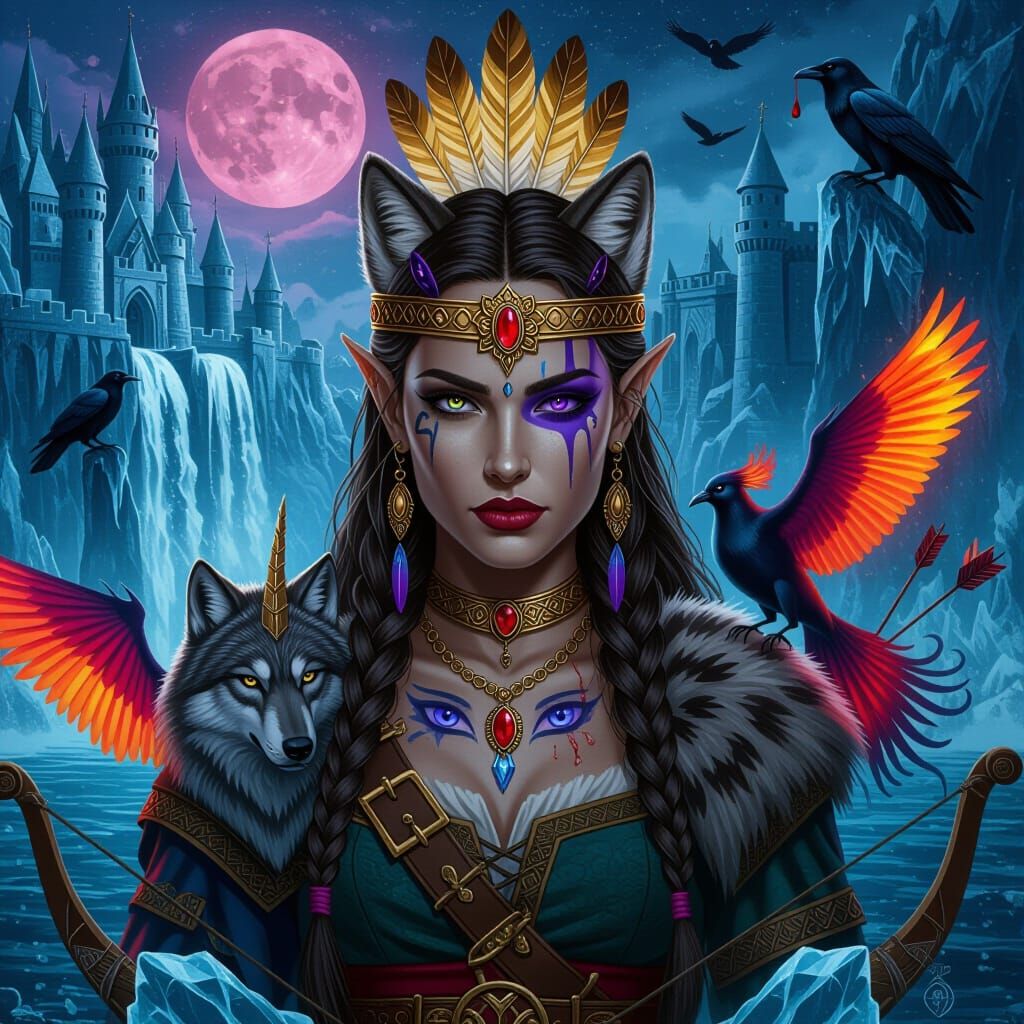 Goddess Queen Viking Warrior with Dragon Pet