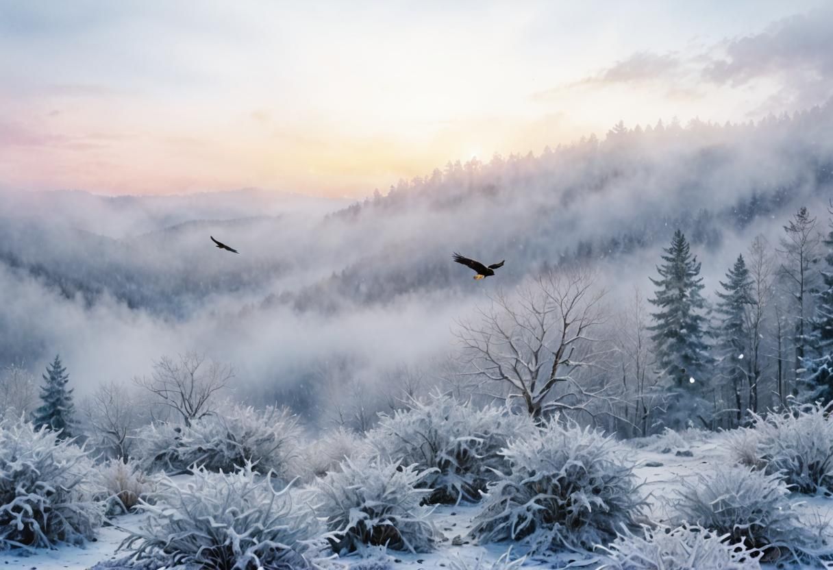Bald Eagle Soaring in Watercolor Dreamscape