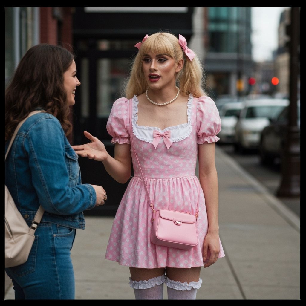 Young Man in Sunday Dress with Blonde Hair and Pigtails