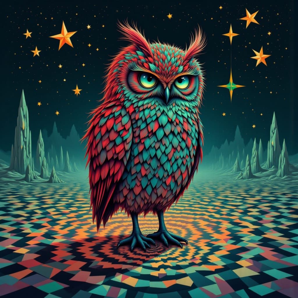 Cute Owl Casting Shadows in Cosmic Sky