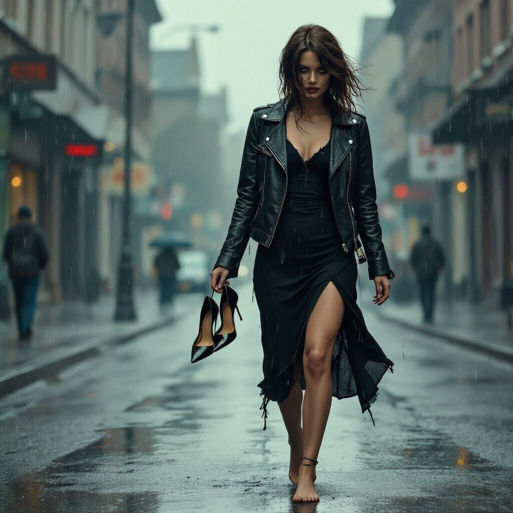 Melancholic Woman in Rain, Dark Romantic Digital Art