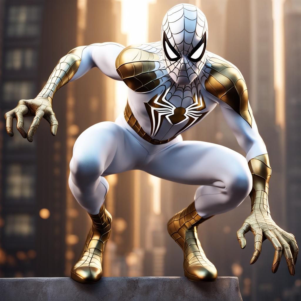 Spiderman in White and Gold: Detailed Matte Painting