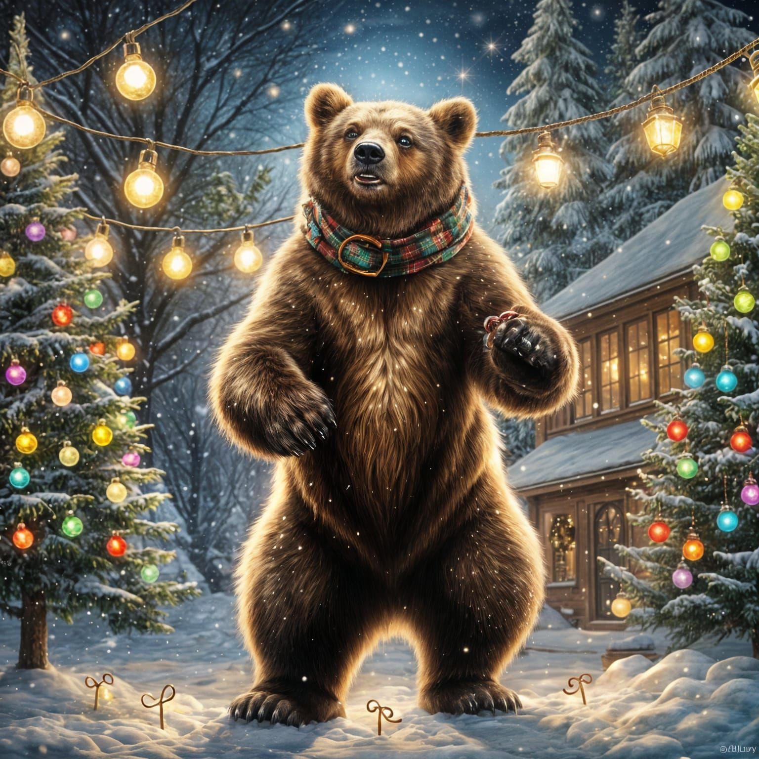 Winter Wonderland Bear in Airbrush Style
