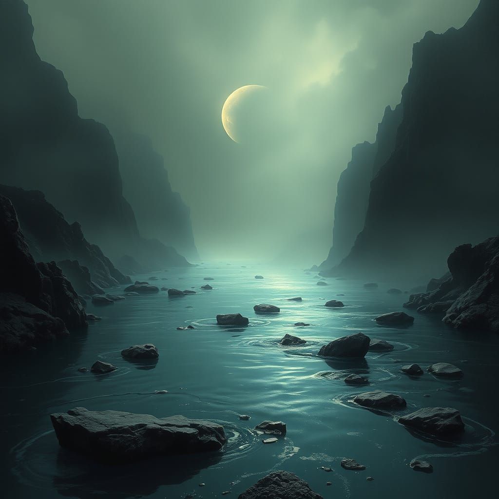 Ethereal River Goddess in a Dreamlike Pre-Raphaelite Landsca...