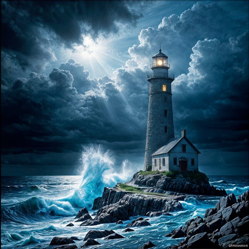 Weathered Lighthouse in Stormy Light