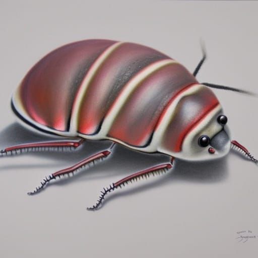 Detailed Chalk Drawing of a Vermilion Sowbug