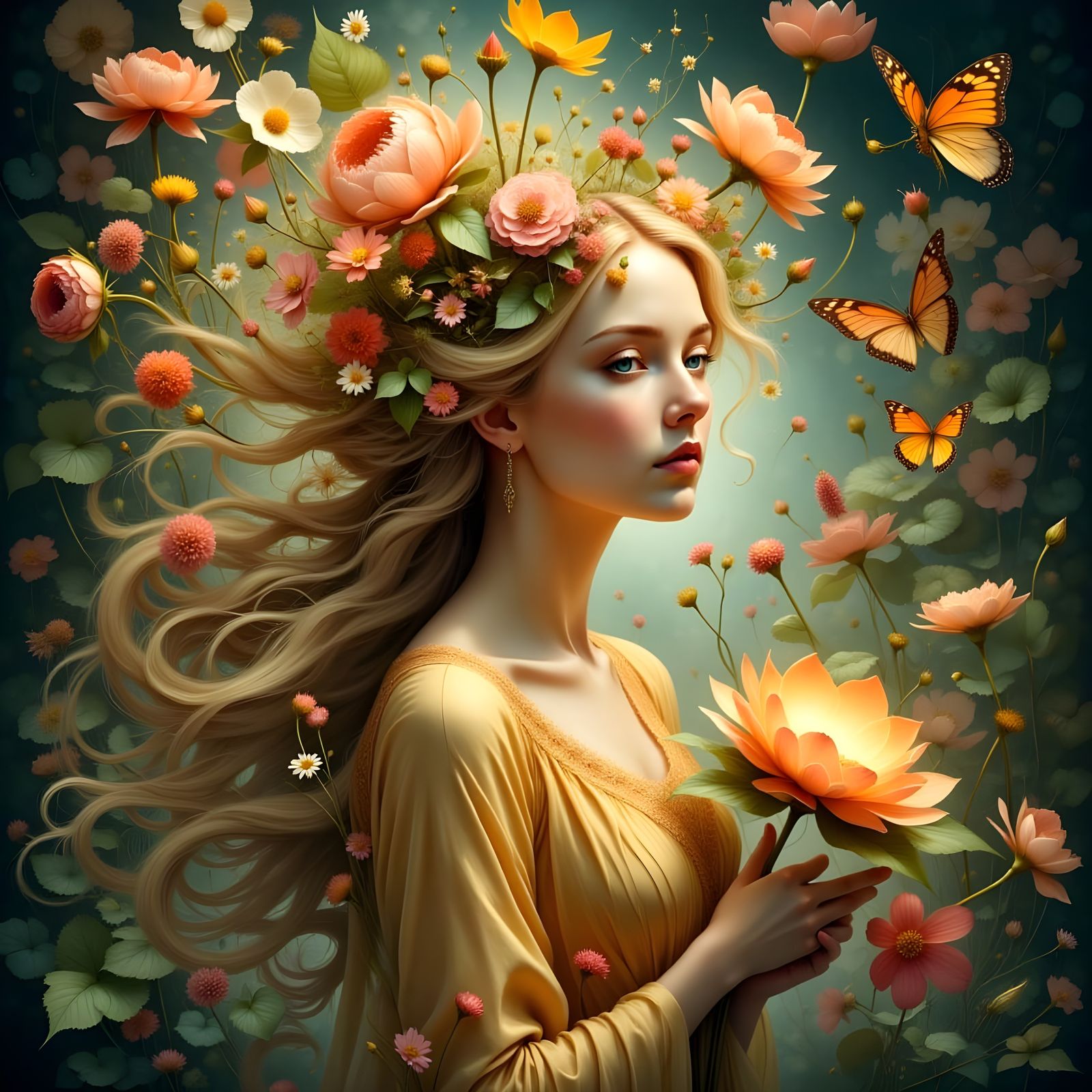 Ethereal Goddess in a Floral Wonderland