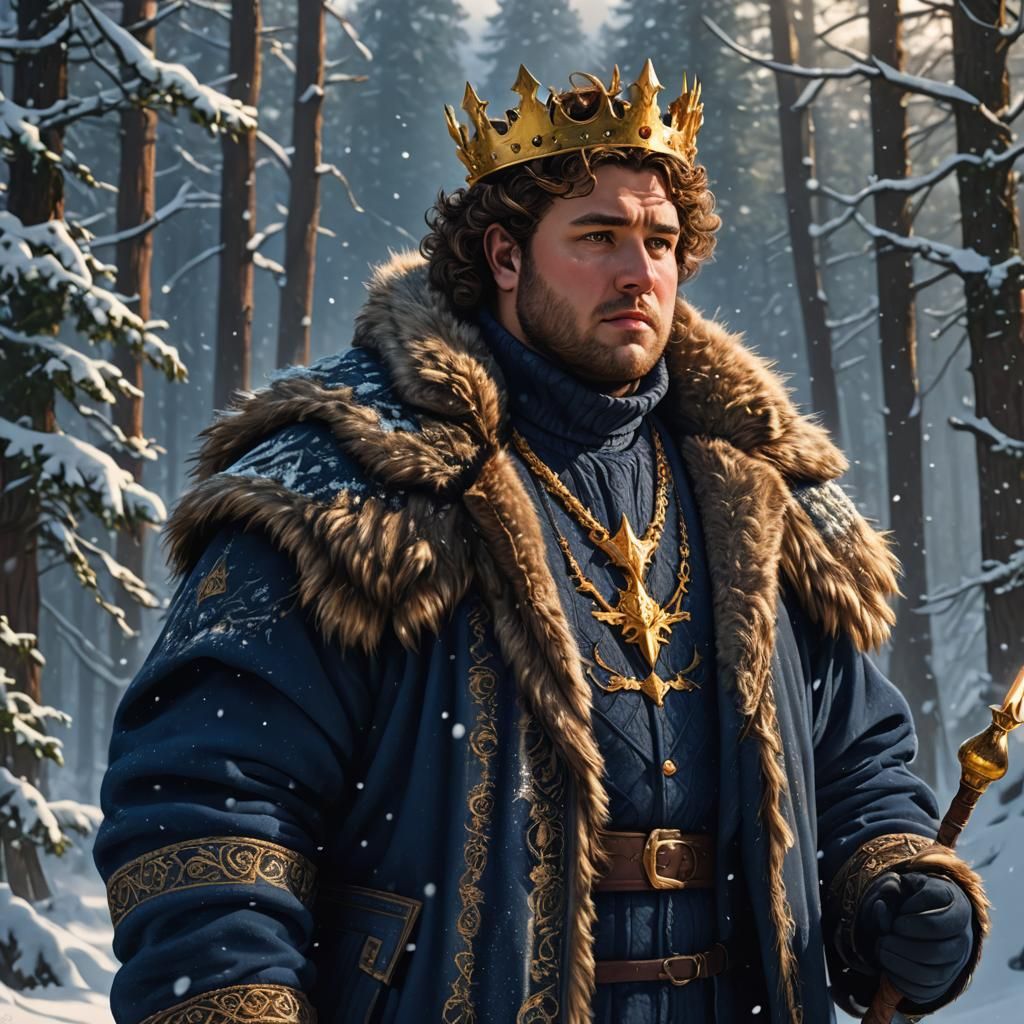 King in Winter Forest with Glowing Scepter