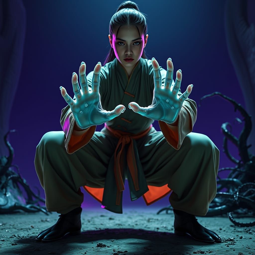 Kung Fu Master in Biomechanical Setting, Beksiński Style