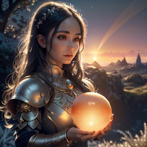 Woman Holding Orb with Miniature Landscape