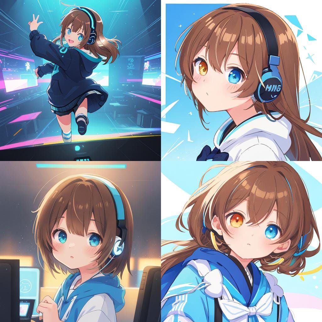 Anime Girl with Heterochromia Eyes and Blue Hoodie