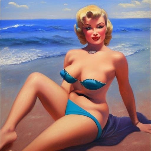 1960s Pinup Girl with Tattoos as Oil Painting