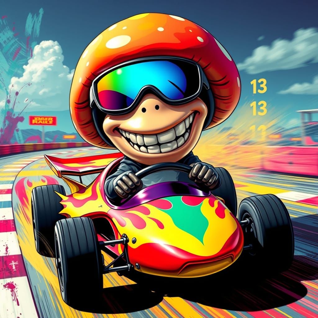 Psychedelic Mushroom Racer on a Colorful Track
