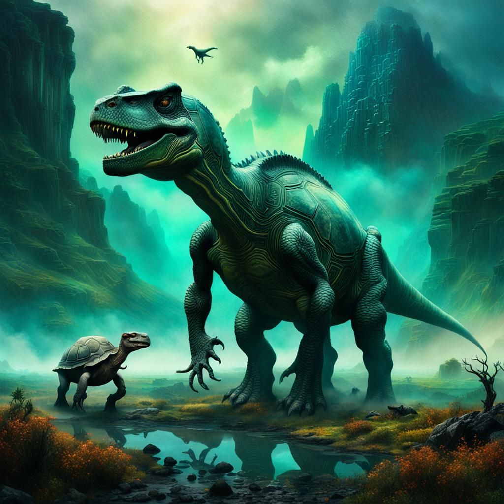 Heroic T-Rex Turtle Cow in Ancient Valley