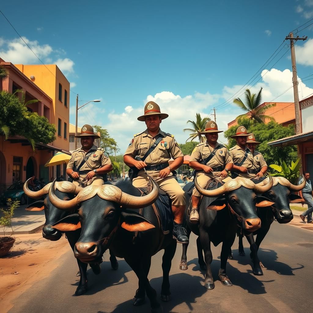 Brazilian Military Police on Buffaloes in Sertao