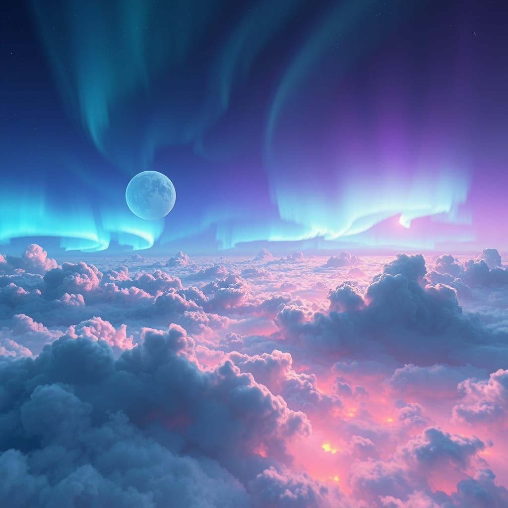 Dreamlike Heavens on Fire in a Futuristic Landscape