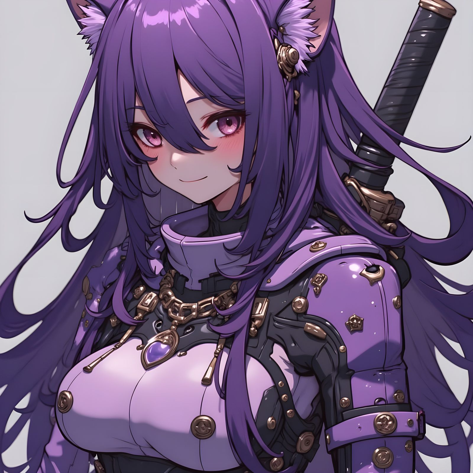 Elegant Catgirl in Neo-Cyberpunk Attire