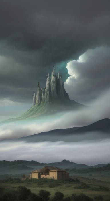 Black Armchair in Desolate Field with Storm Clouds and Smoke