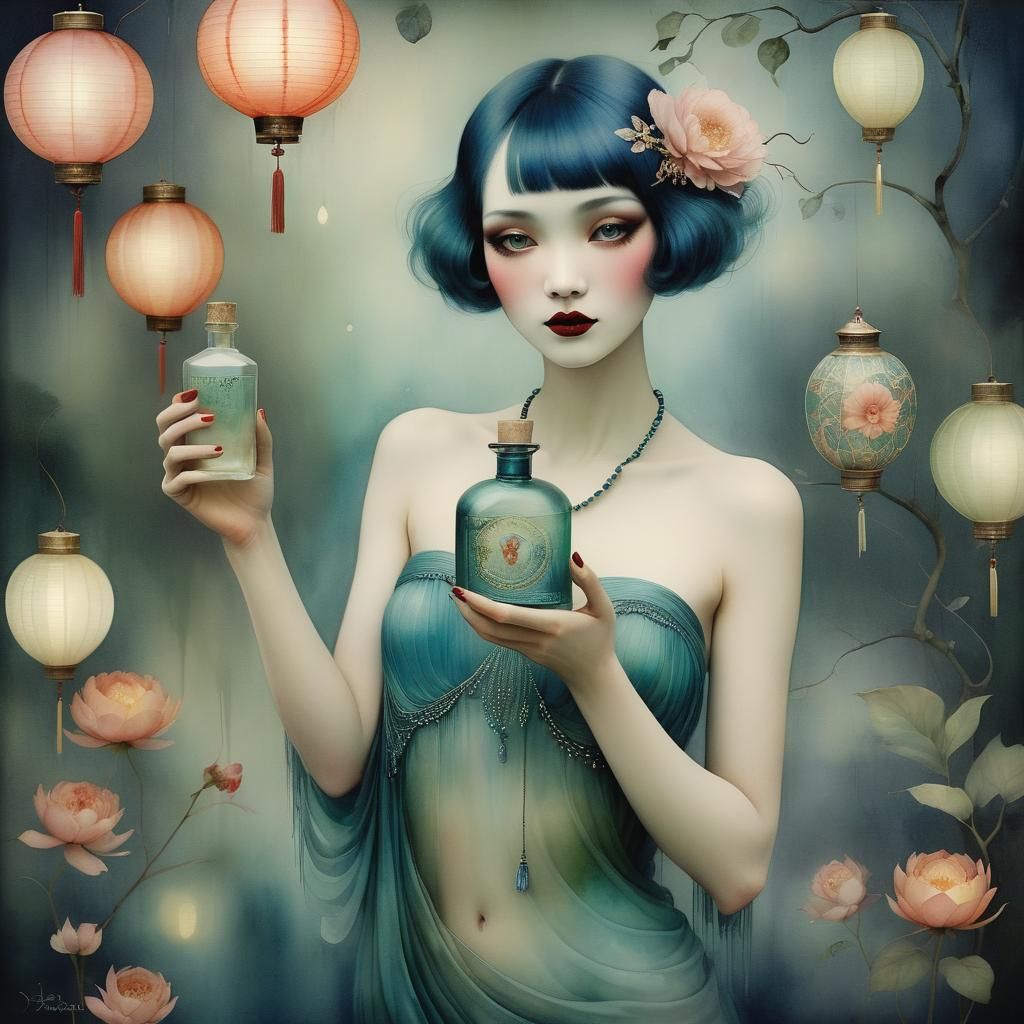 Cyberpunk Flapper Cougar in Glitch Art Style