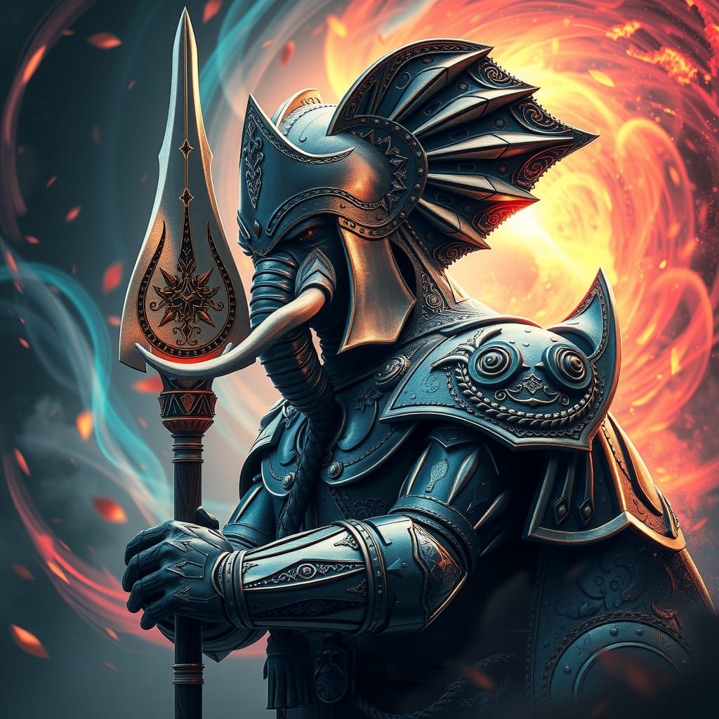 Elephant Knight with Glaive in Hyperrealistic Style