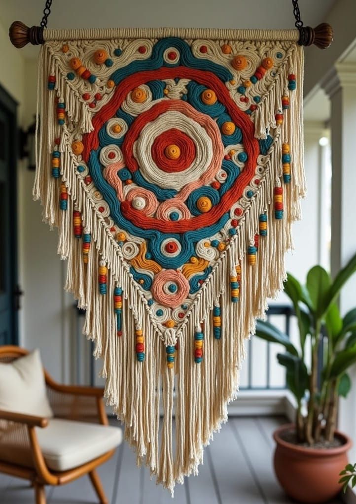 Bohemian Macrame Tapestry Close-Up in Alcohol Ink