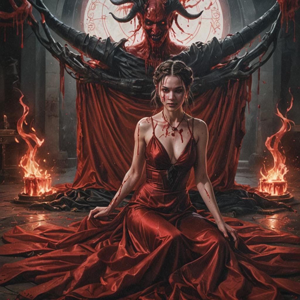 Woman in Summoning Circle with Blood-Red Gown