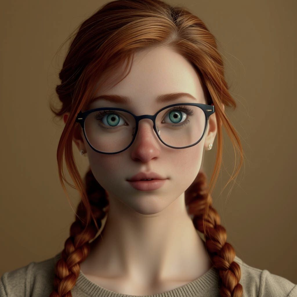 Gorgeous Ginger Woman with Glasses in Hyperrealistic 3D