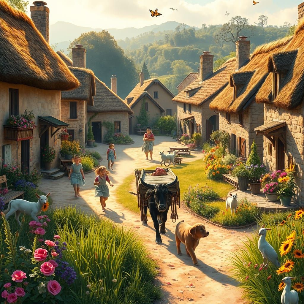 Idyllic Countryside Village at Sunrise