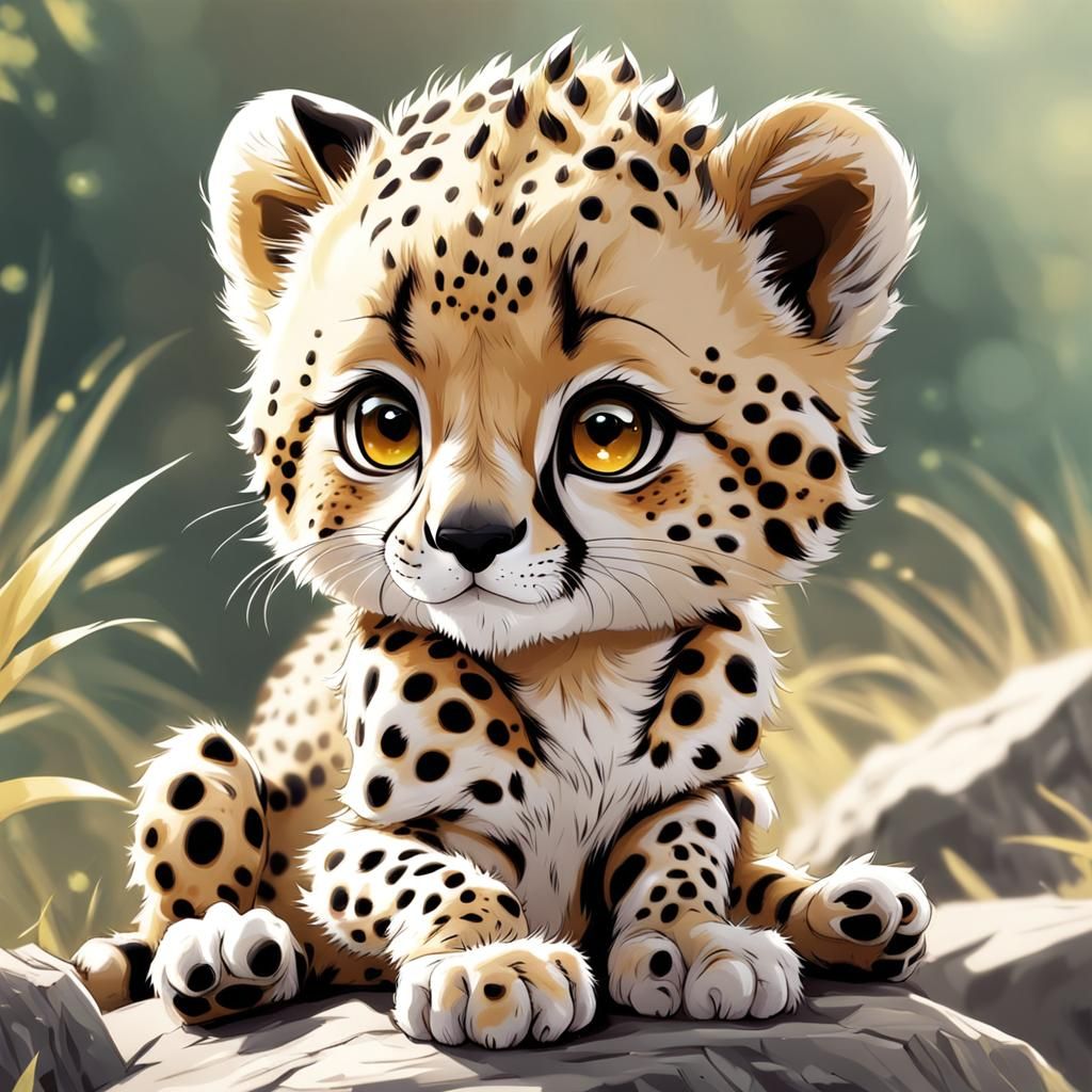 Adorable Baby Cheetah in Anime Style