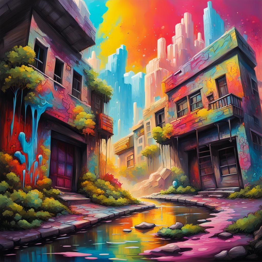 Polychromatic Fantasy Landscape Graffiti Art