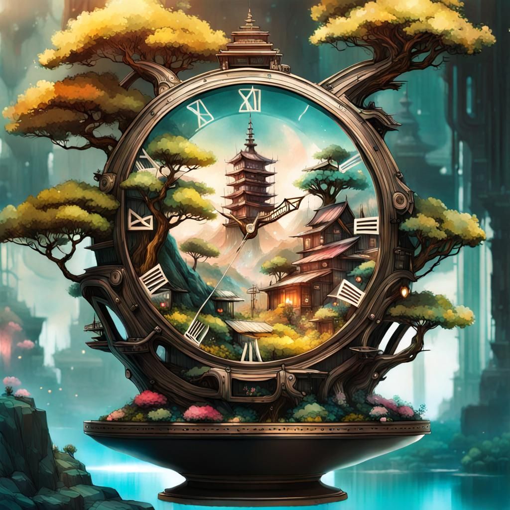 Clockpunk Glass Bonsai Village Digital Art