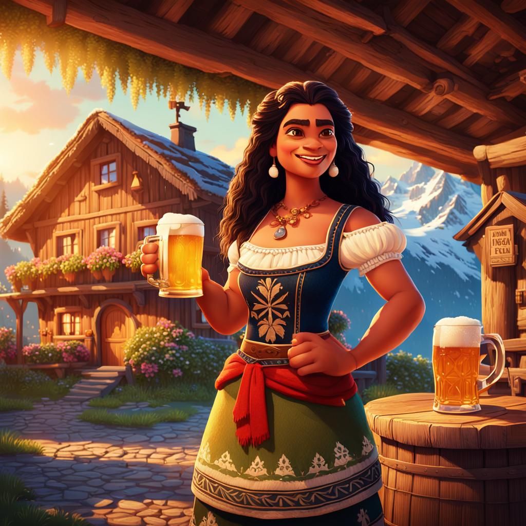 Moana in Swiss Costume: Folk Art Illustration