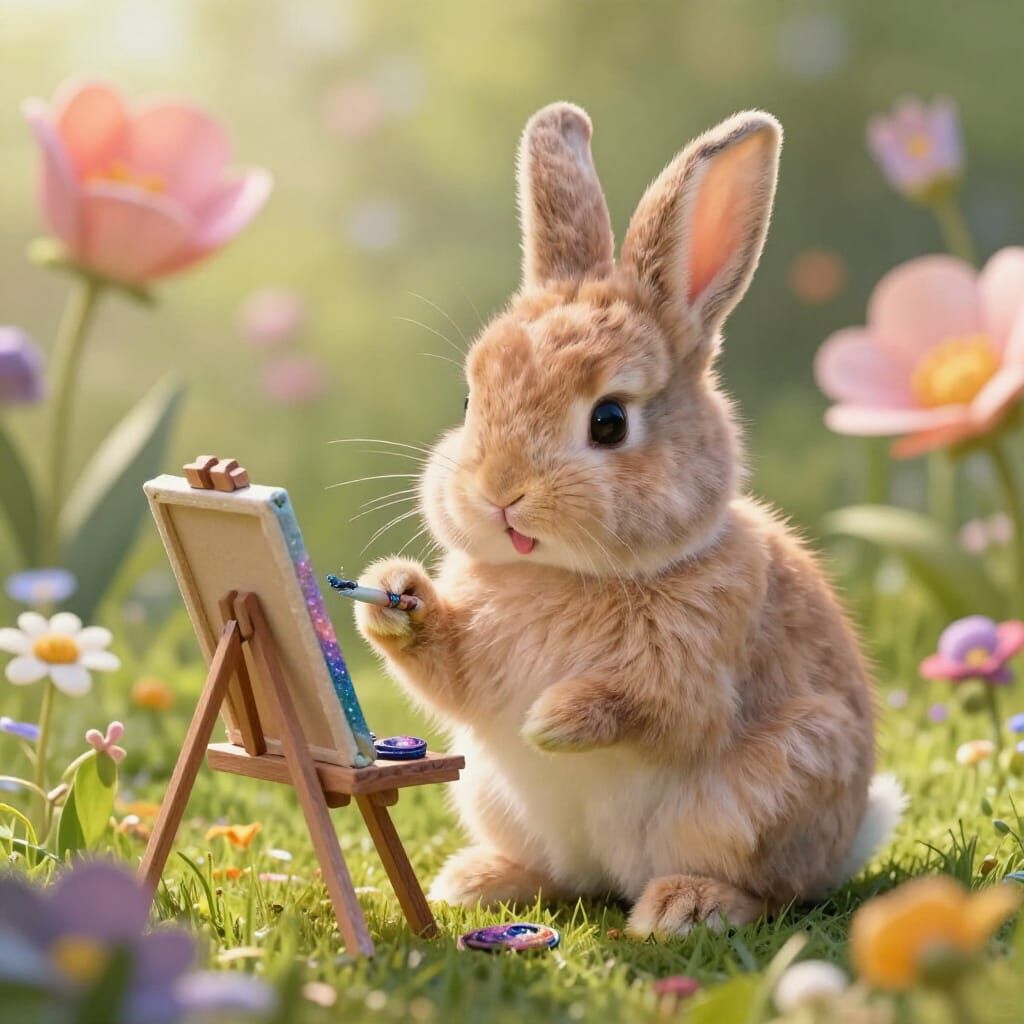 Fluffy Bunny Paints a Galaxy in Meadow