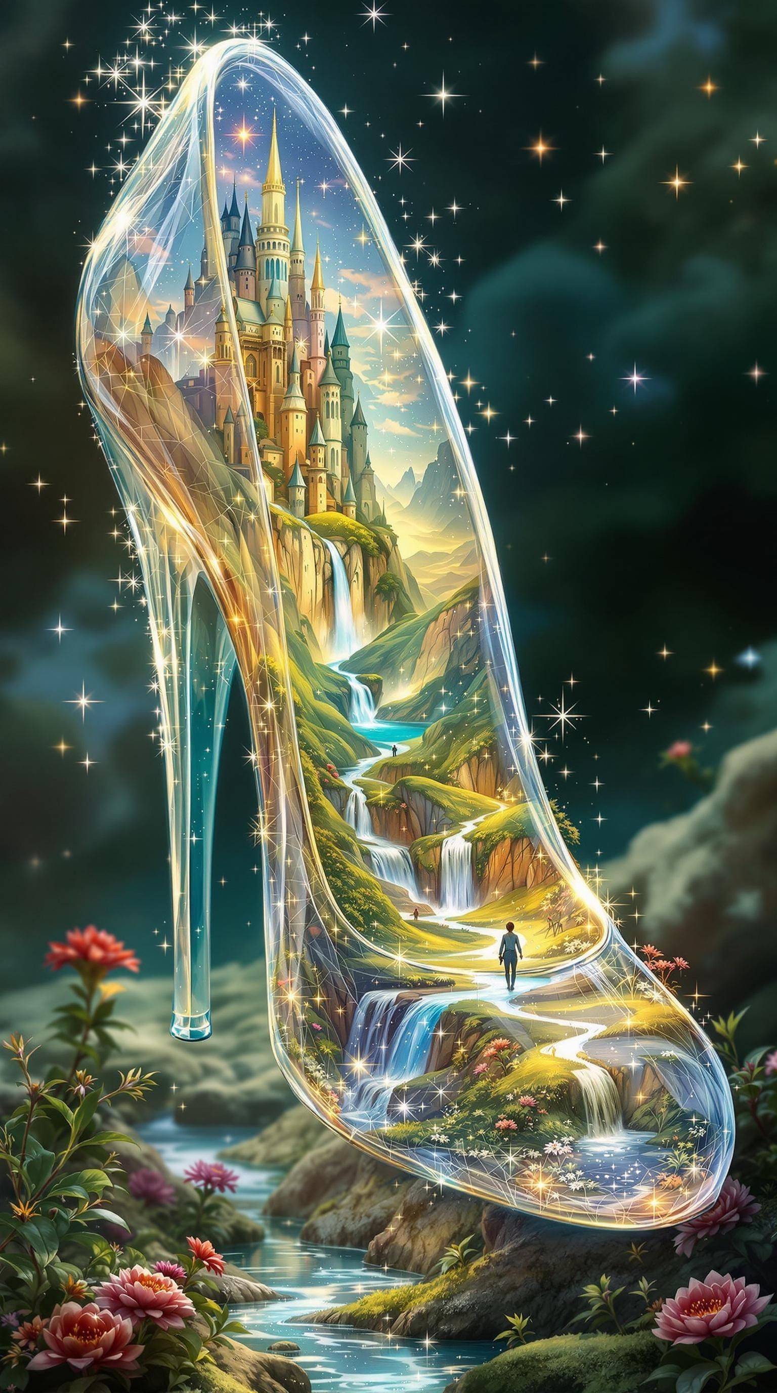 Ethereal Glass Slipper Unveils Whimsical Fantasy Landscape