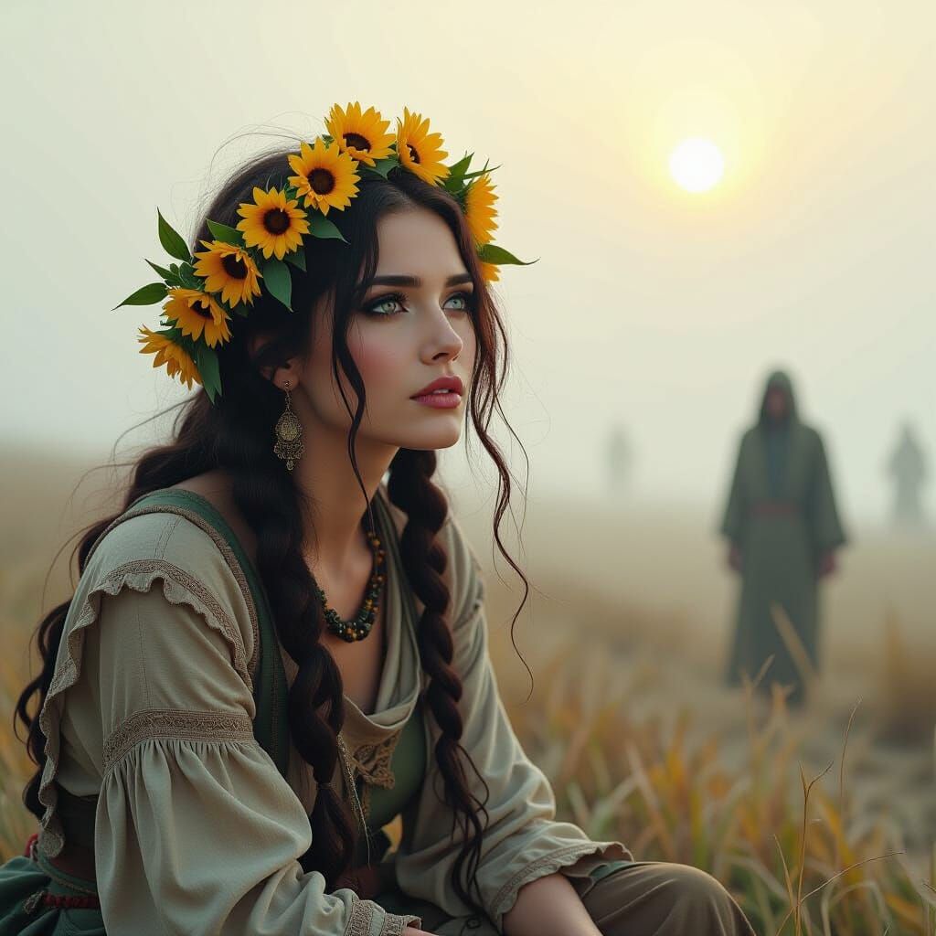 Datura Woman's Soulful Gaze: Surreal Dreamscape