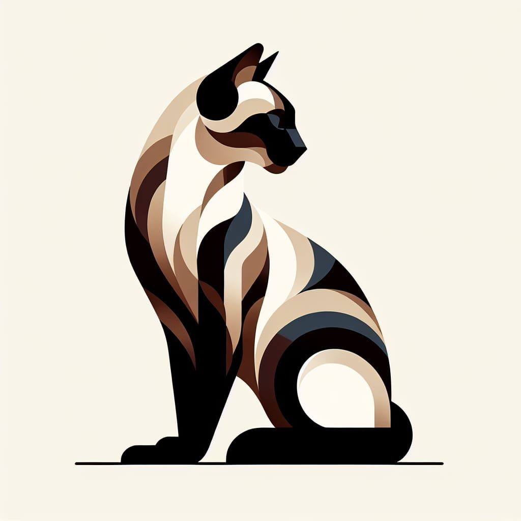 Elegant Siamese Cat in Art Nouveau Style