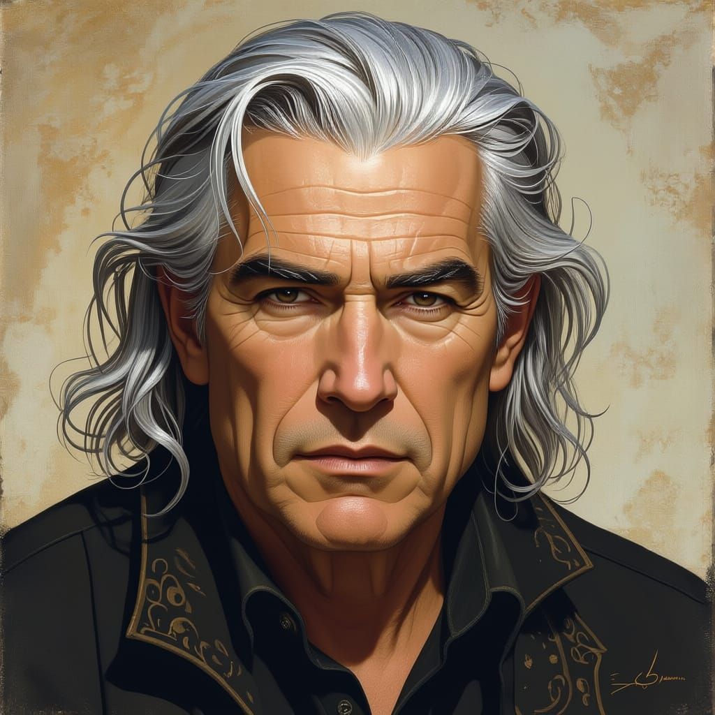 Old Man with Silver Hair and Goatee Portrait