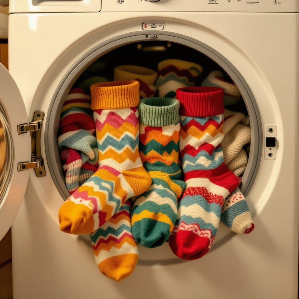 Lonely Socks in Vintage Dryer with Golden Light