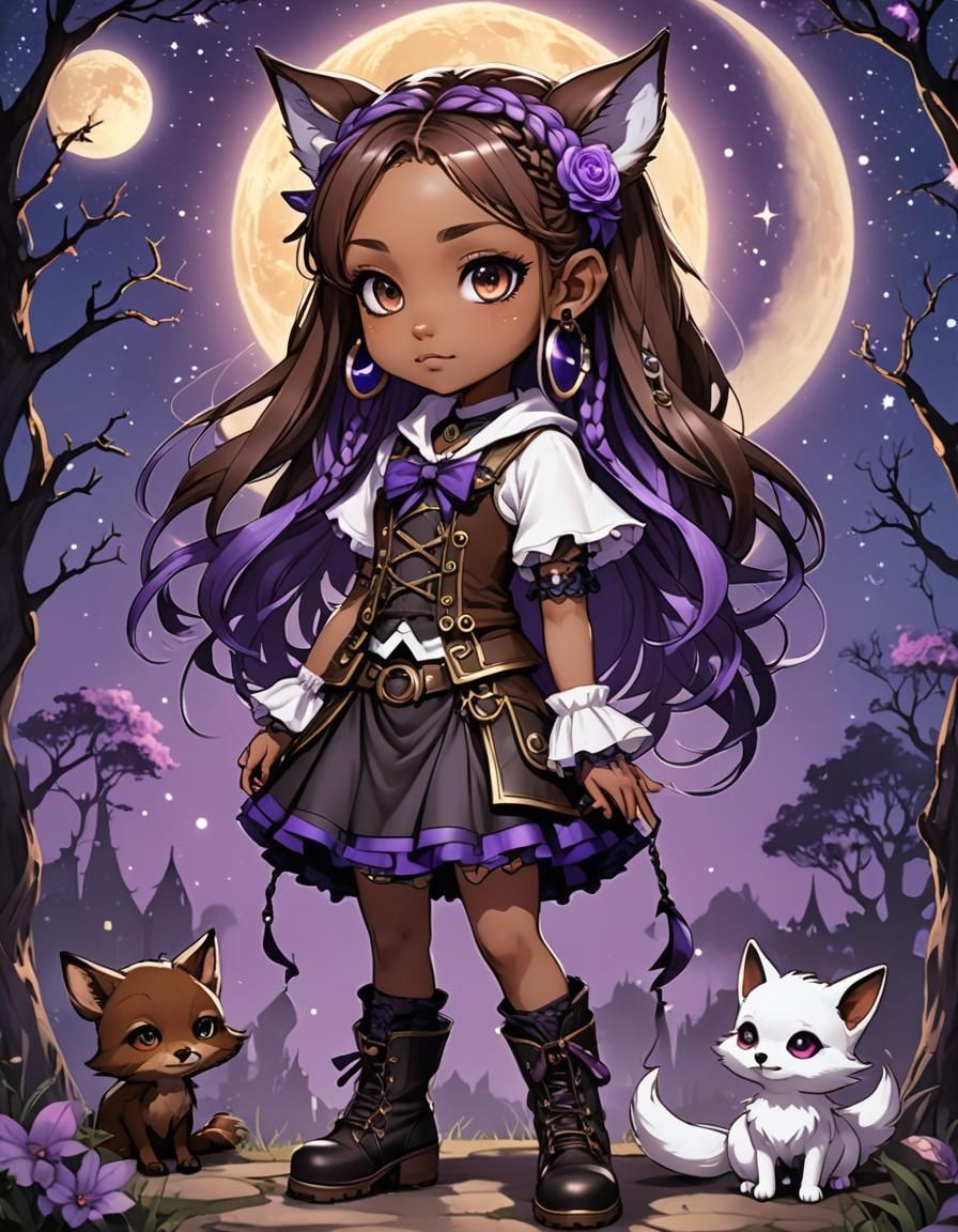 Anime Chibi with Fox Ears and Gothic Fashion