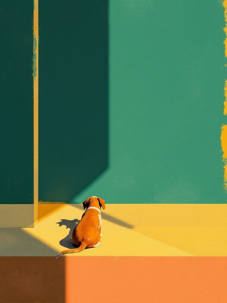 Dog in Sunlit Room With Teal Walls