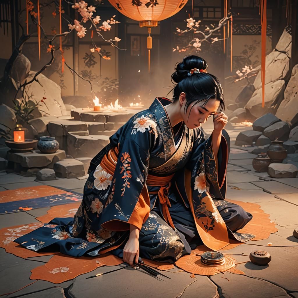 Girl Stitches Chest Wound: Fantasy Concept Art