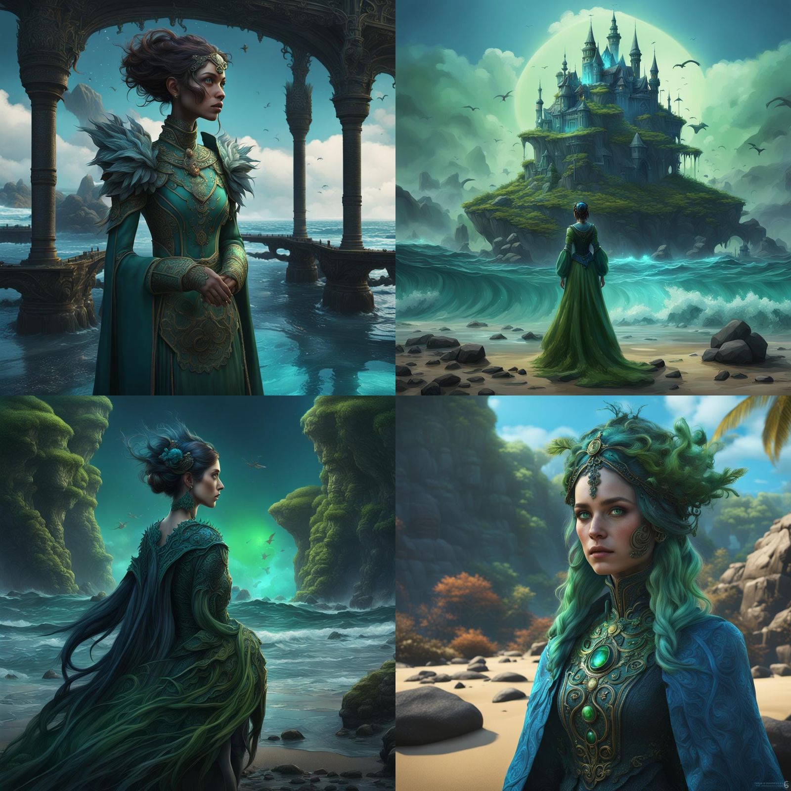Beach Lady with Black Hair in Detailed Fantasy Art