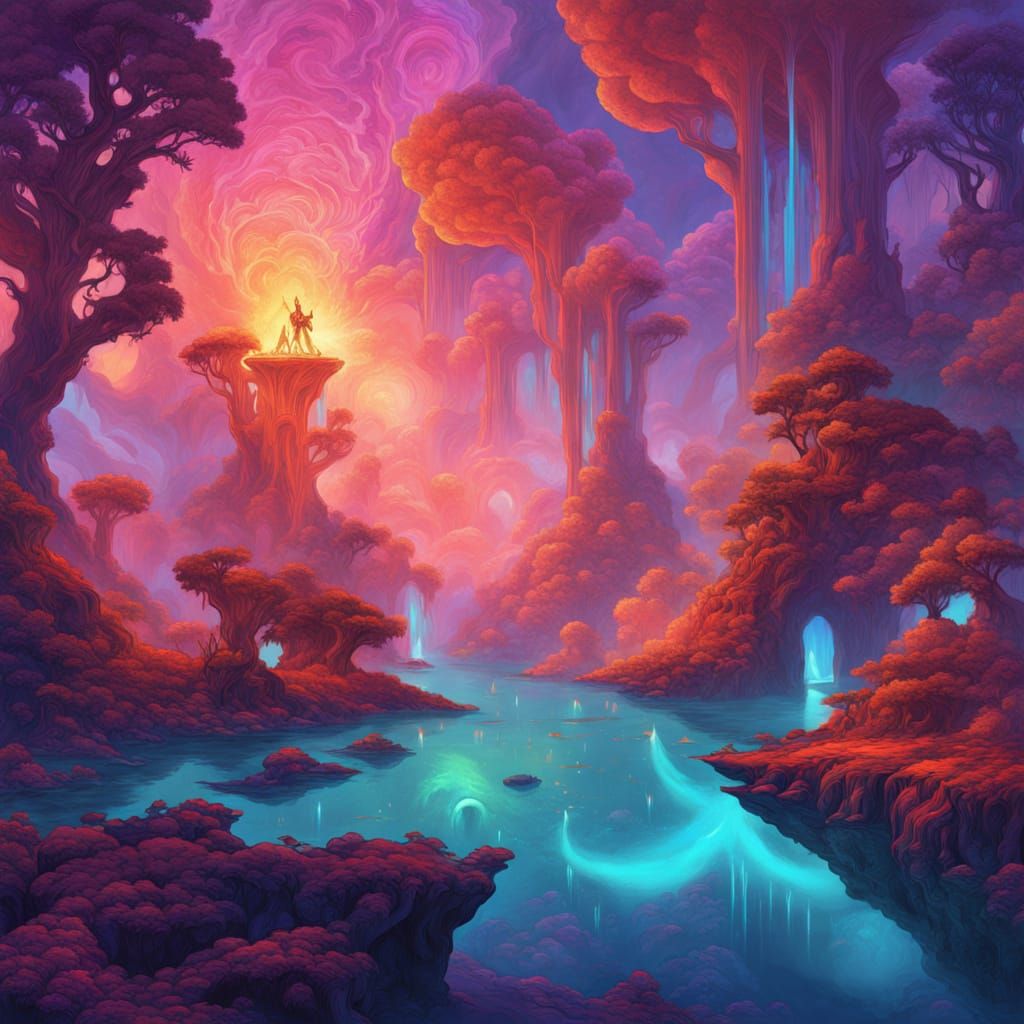 Surreal Landscape of Floating Cliffs and Molten Light